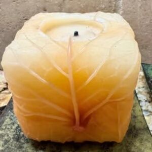 Pure Beeswax Square 3” sq & Pillar Candles 9 1/2” & 12” tall Flowers Leaves